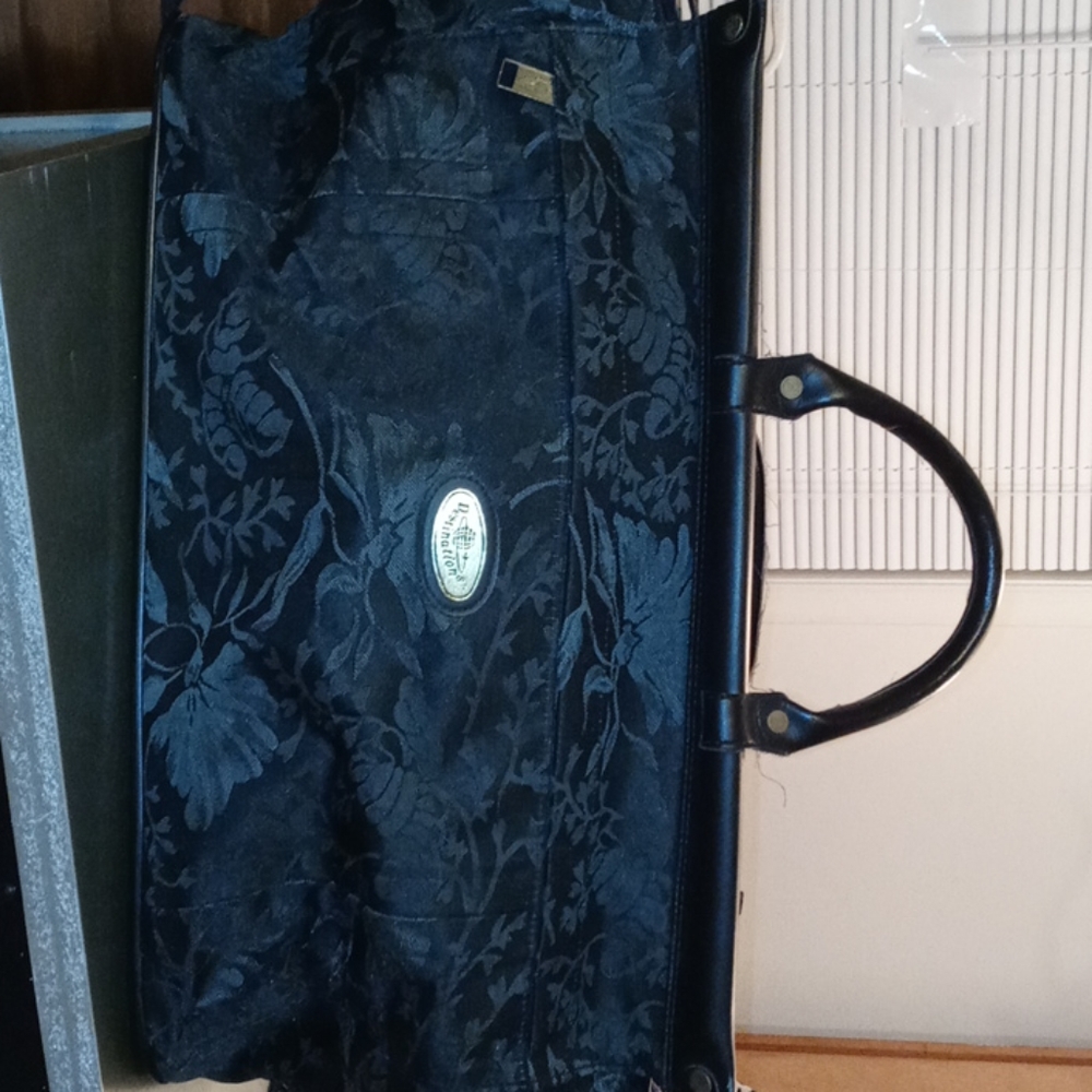 Destination green floral bag black detail
